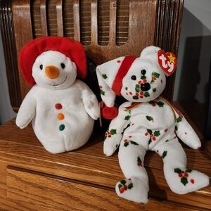 Ty Festive Snowman and Bear Plush Duo - Red, White, and Green